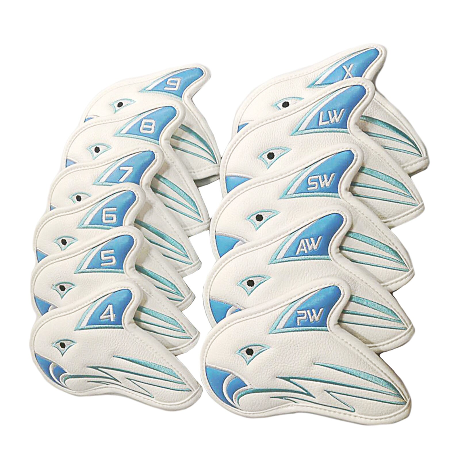 Couvre-têtes en cuir PU pour Club de Golf 11x, housse de protection en fer 4-LW, étui de transport et de rangement: White Blue