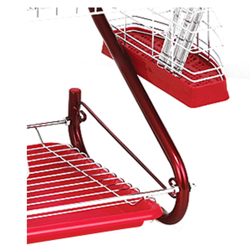 iron 2 Tiers Kitchen Dish Cup Drying Rack Drainer (Color: Red)