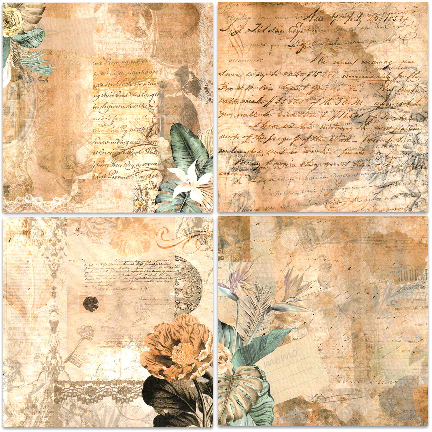 24 ark 30 x 30 cm hobbypapir til scrapbooking i blokk, akvarellfarget, enkeltsidig trykk, junk journal-kartong, rekvisita for kort