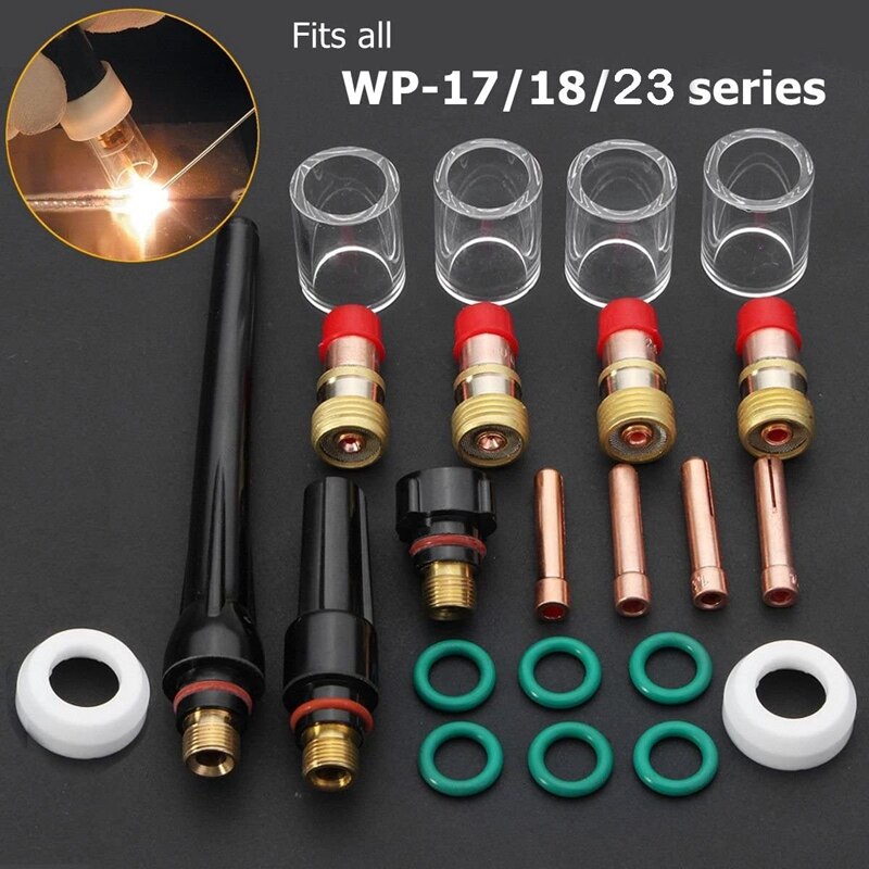 23Pcs/Set TIG Welding Kit Torch Gas Lens 10 Pyrex Cup Kit for Tig WP-17/18/26 Torch Welding Accessories