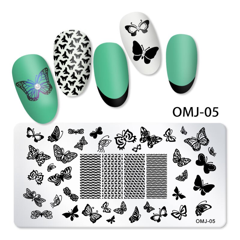 1Pc Nail Art estampage modèle plaque papillon géométrique en acier inoxydable transfert pochoirs ongles modèle bricolage polonais imprimer Image: OMJ-05