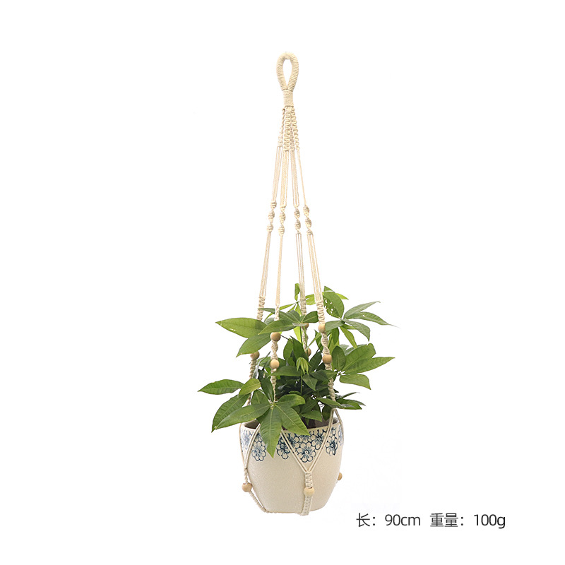 Hangende plant handgemaakte macrame plantenhanger bloempot plantenbak hanger muur decor binnenplaats tuin hangende plantenbak hangende mand: Oranje