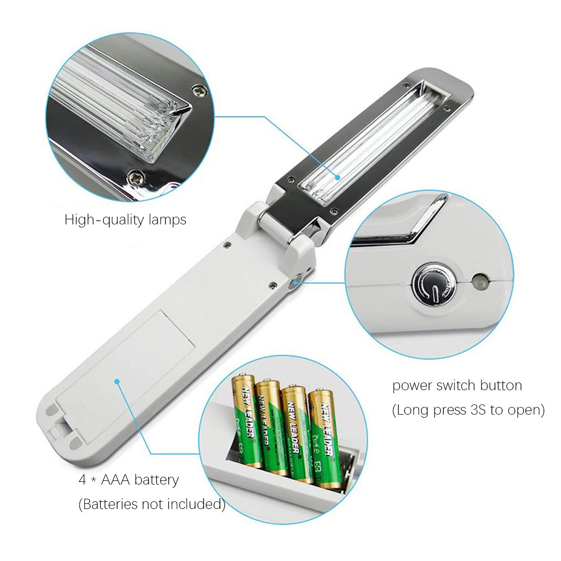 USB Folding Disinfection UV Lamp Home Living Room LED Ultraviolet Sterilization Germicidal Bacterial Disinfect Light 270nm Wave