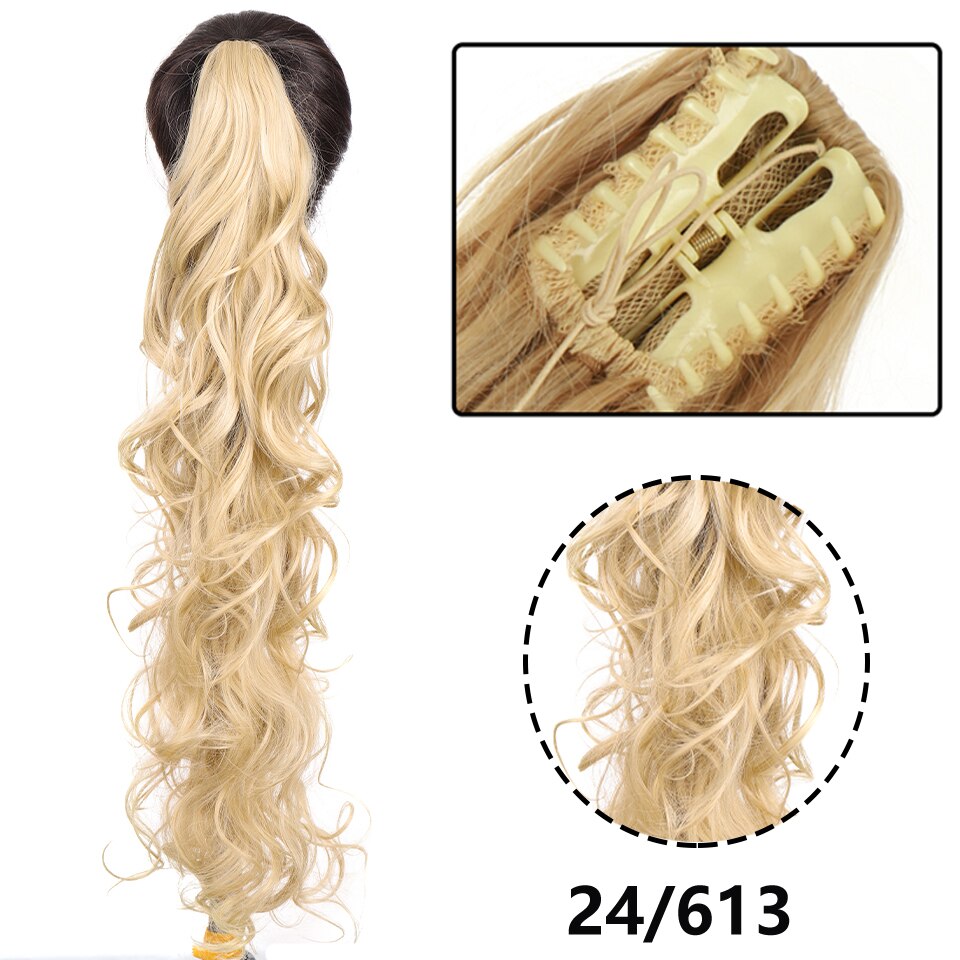 SEEANO Synthetic Claw Clip Ponytail Hair Extension Big Wave Ponytail Hair Extension Ladies Ponytail Wig Yellow Black Brown: 1B/27HL