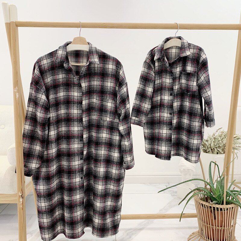 Family Matching plaid long shirts MOM daughter son oversized loose long sleeve shirt family outfits
