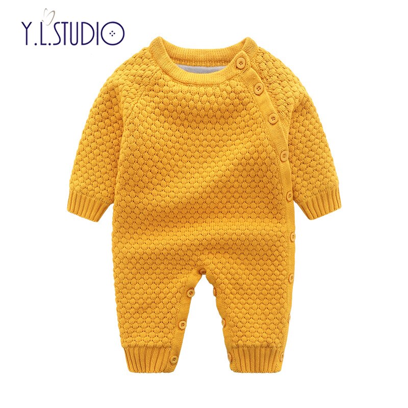 Winter Baby Junge Wolle Overall für Mädchen Kleidung Stich Lange Hülsenspielanzug Verdicken Warme Onesies Wenig Baby Overall für freundlicher: Gelb / 12m