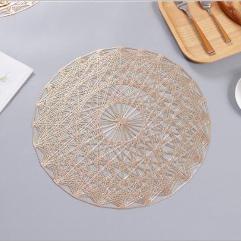 Runde Hohl PVC Tischset Bronzing Wasserdicht Esstisch matt Hotel Restaurant Westlichen Steak Pad Isolierung Pads Küche Dekor: A Gold