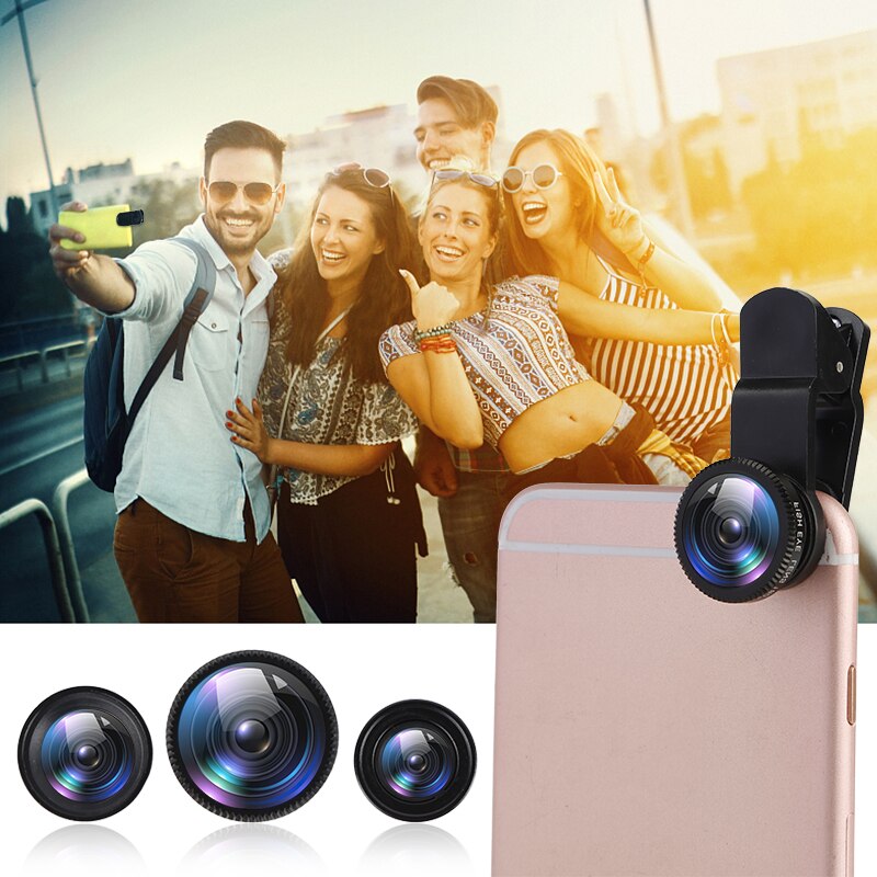 1pc newest Fisheye lens 3 in 1 lenses mobile phone clip lens wide angle lens camera macro for iPhone Xiaomi Huawei Lenovo