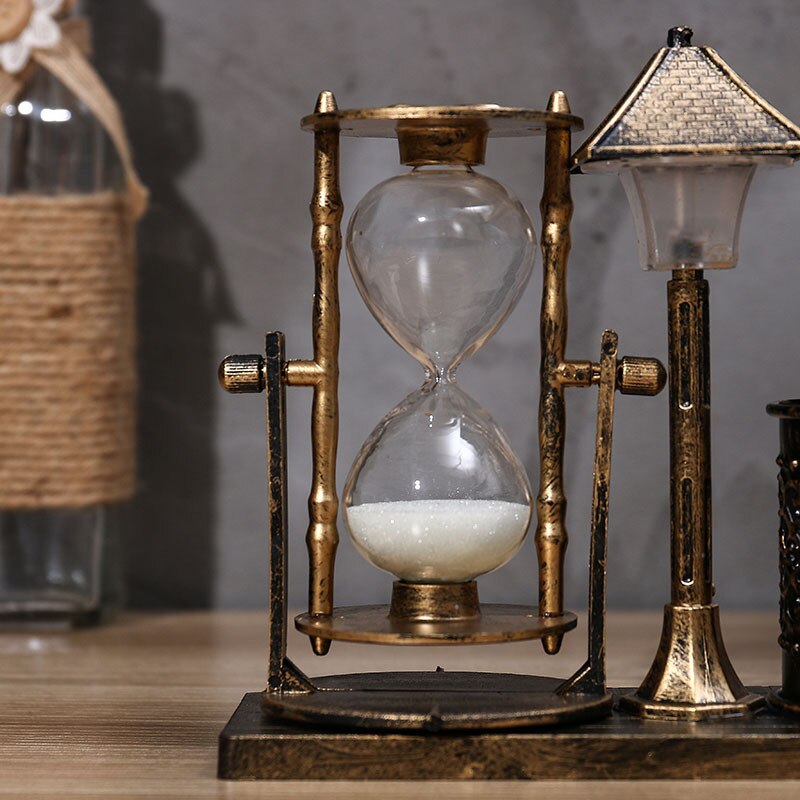 Retro timglas järn konst natt ljus bordslampa prydnad timer europeisk stil dekoration hantverk heminredning födelsedag