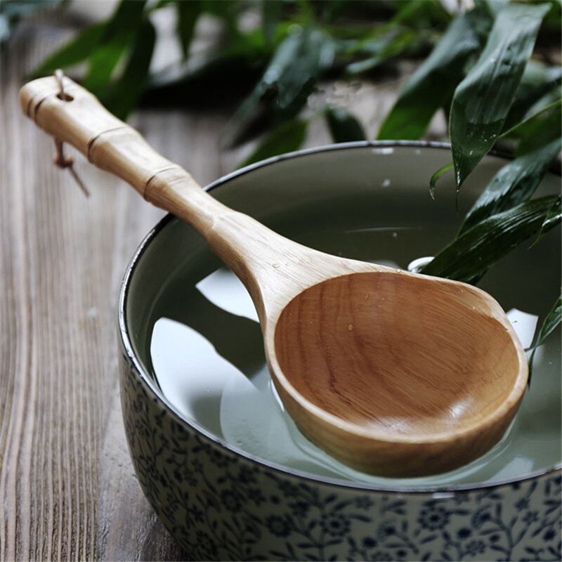 Koken Grote Lepel Anti-aanbak Grote Lepel Voor Roeren Hout Bamboe Water Scoop Japanse Stijl Kantine Voor Rijst Houten Servies