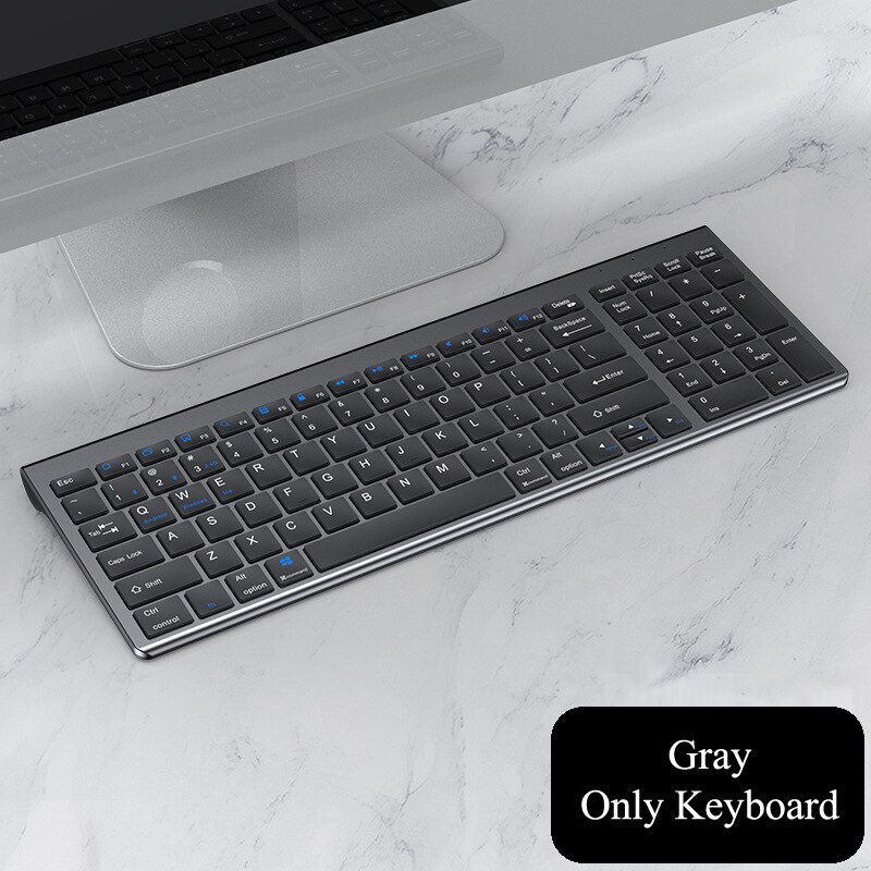 Wireless Bluetooth Keyboard Three-mode Silent Full-size Keyboard and Mouse Combo Set for Notebook Laptop Desktop PC Tablet: Only Gray Keyboard