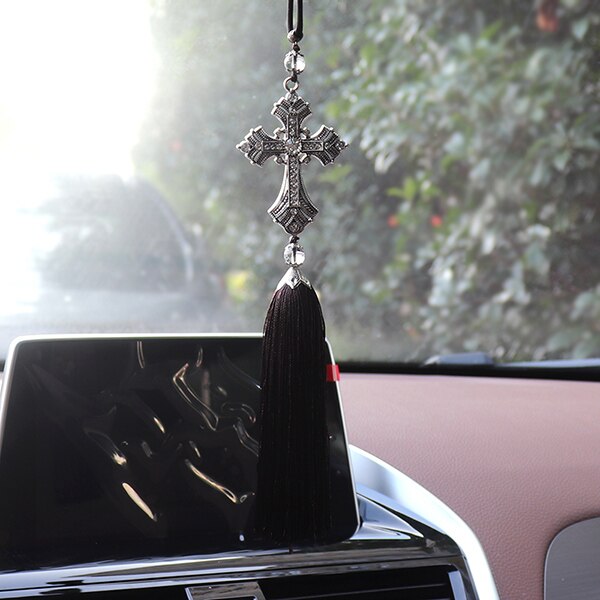 Cross Car Pendants For Auto Decor Jesus Christian Religious Car Rearview Mirror Hanging Ornaments Car Accessories For Man: car pendant tassels