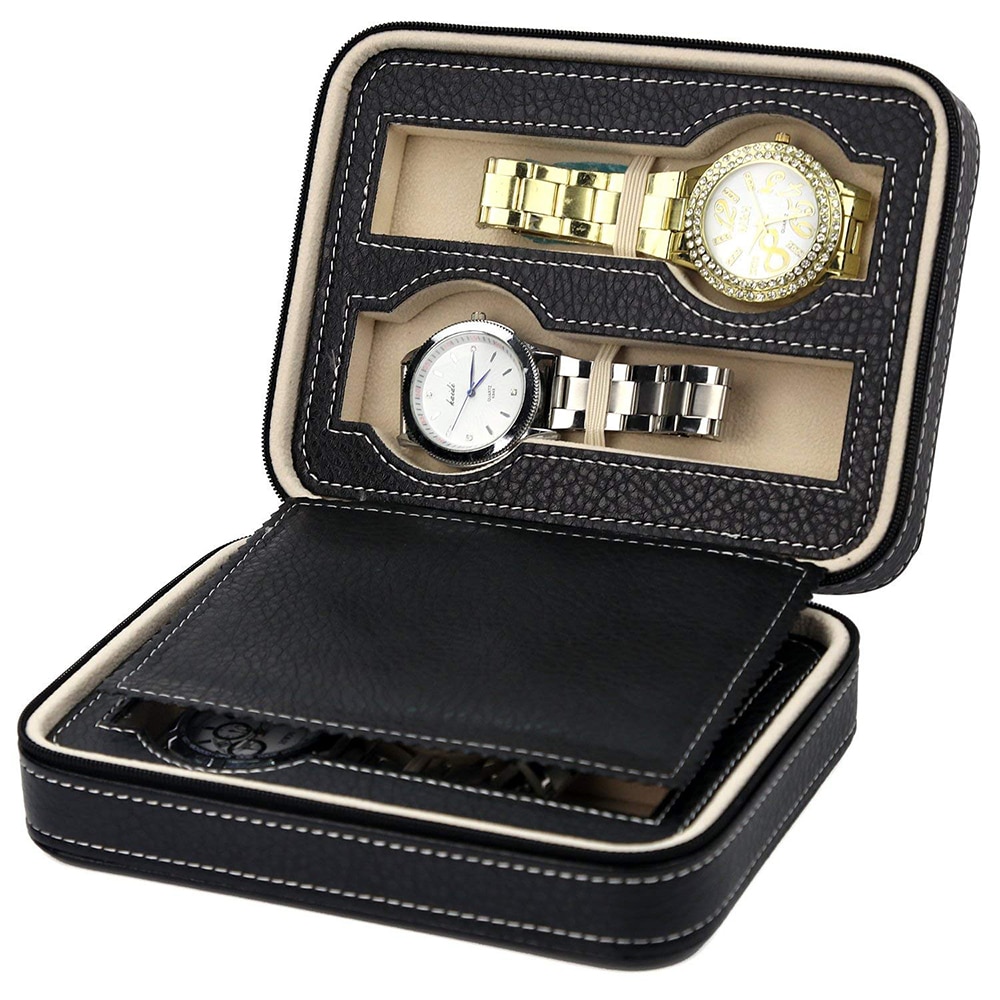 Draagbare Pu Lederen 2/4/8 Slot Horloge Doos Display Case Opslag Horloge Organizer Houder Rits Prachtige En Duurzaam Te minnaar D30