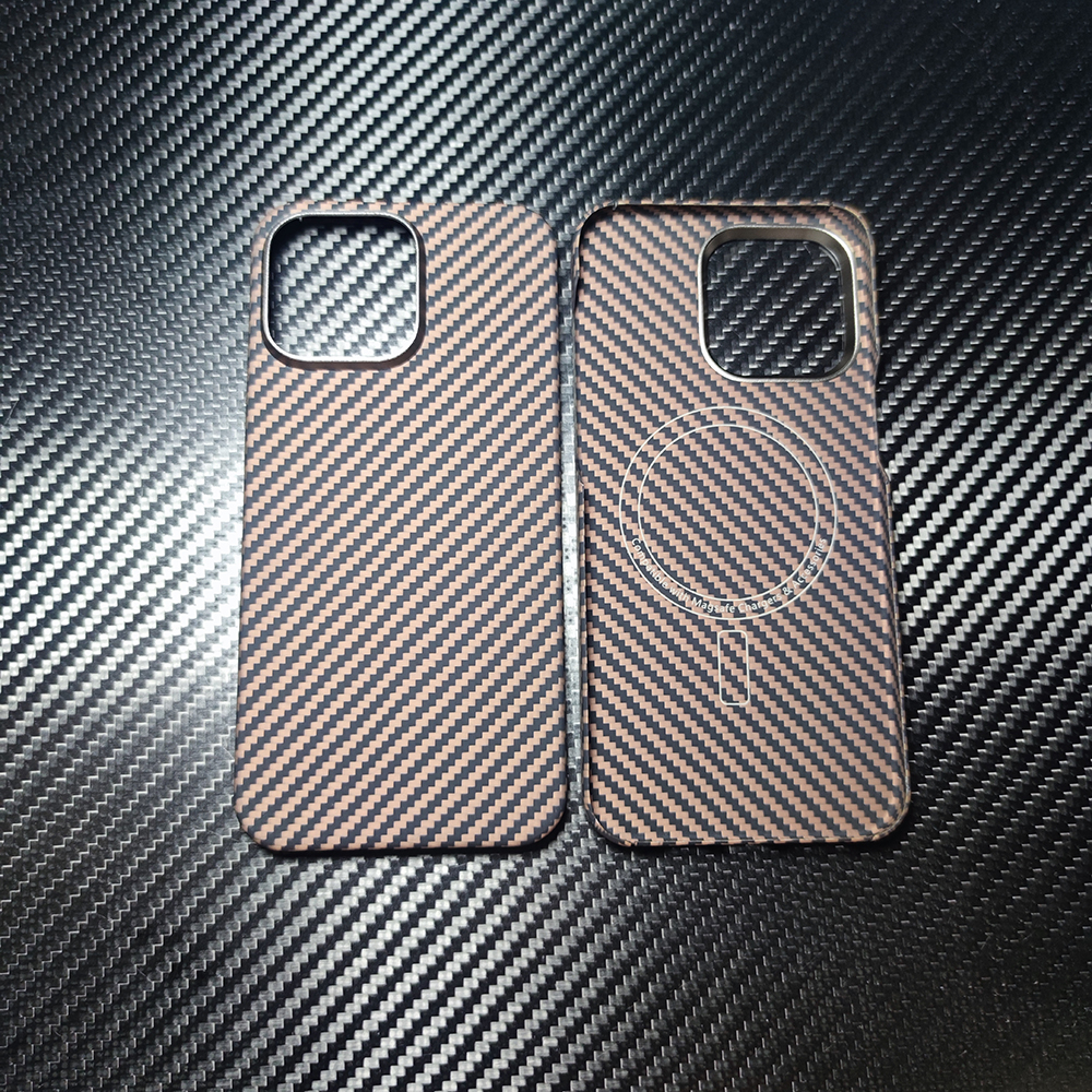 Coque Magnétique en Fibre d'Aramide Magsafe pour iPhone, Étui observateur de Luxe en Carbone de Styliste pour Modèles 15/14 pro 15/14: Denim / Gris foncé