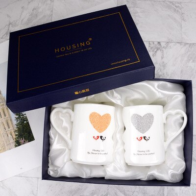 2 pièces/ensemble en céramique Couple tasse tasse à eau tasse à café lait tasse mariage Valentine: E Box Package
