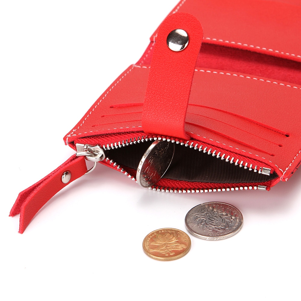 BONAMIE crédit porte-carte pour femme avec fermeture éclair poche cuir hommes petit porte-cartes de visite porte-carte s portefeuille avec moraillon rouge