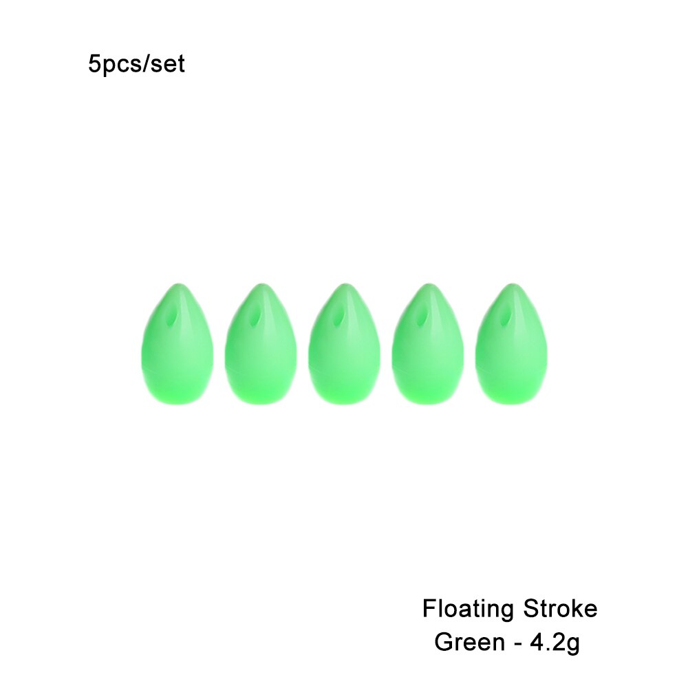 5PCS Artificial Flies Fishing Lures Tackle Floating Shot Assistant Long Cast Assistor Sinker Tackle Beads Fishing Rig Accessory: Green 4.2g
