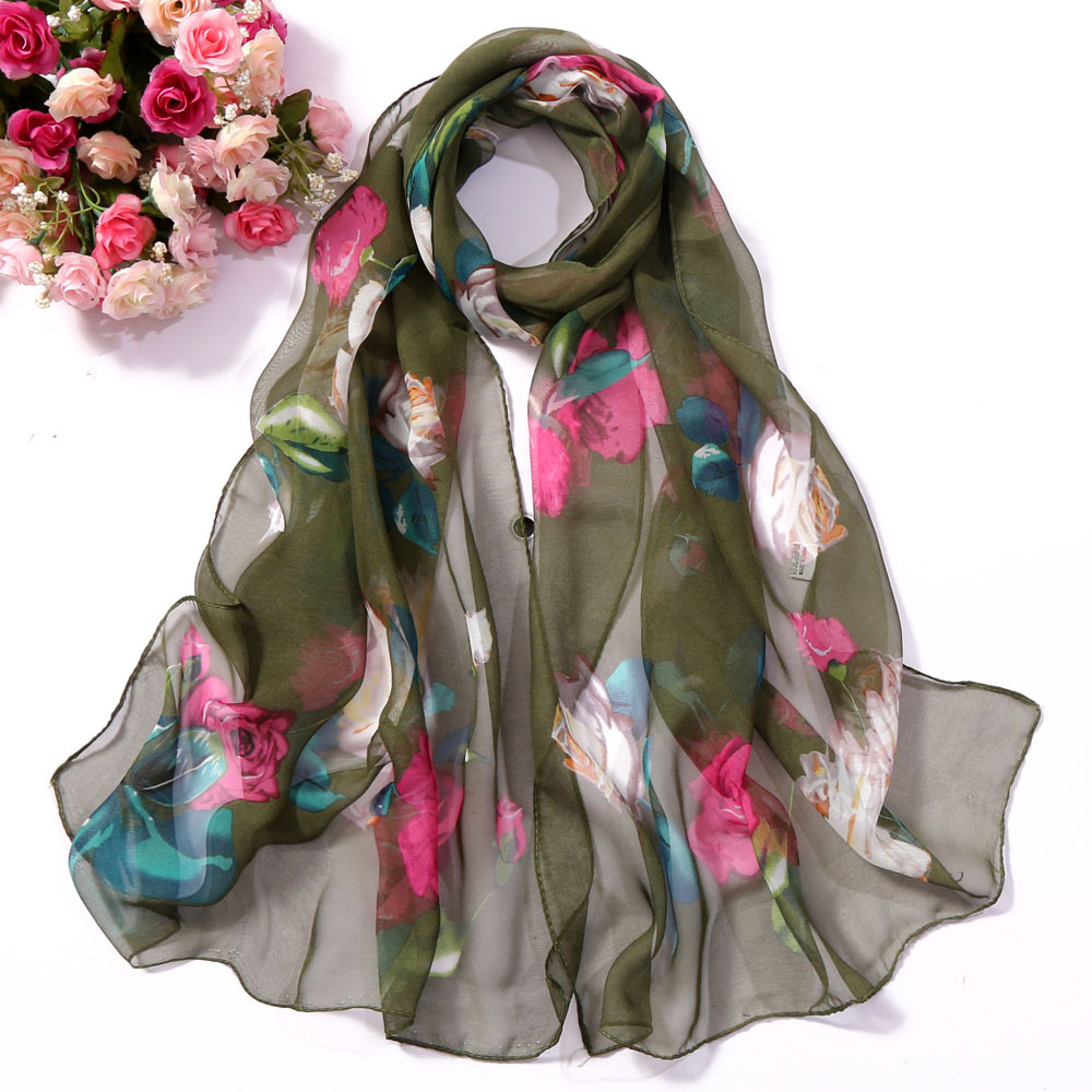 Foulard en mousseline de soie Georgette pour femmes, fleur de Rose, Foulard pour femmes, châle, Bandana , Protection solaire pour la plage