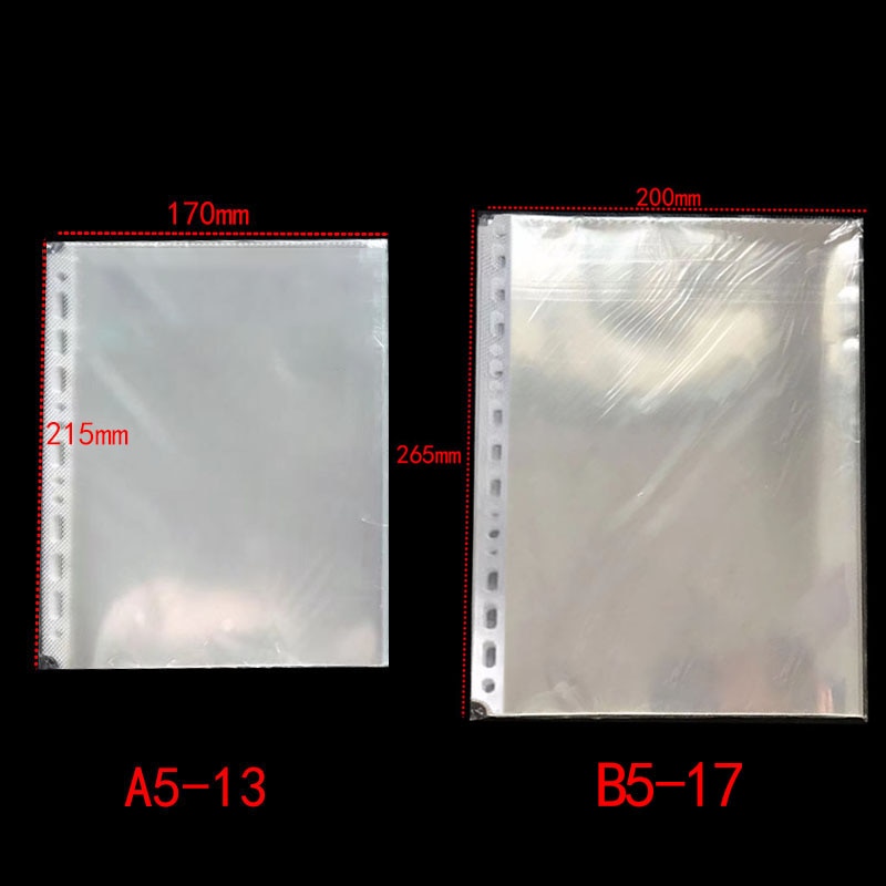 100PCS/Lot A5/B5 Thick 6-9 Hole Loose Leaf File Holder Documents Paper Organizer PVC Sheet Inner Page Protectors Office Supplies