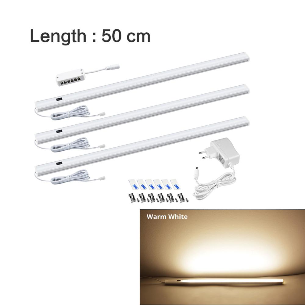 2 st led-lampa för kök handscanningslampa med eu-kontakt 12v- handssensoromkopplare led-lampa styv barlampa för sovrumsgarderobslampa: Varm 50cm x 3 st