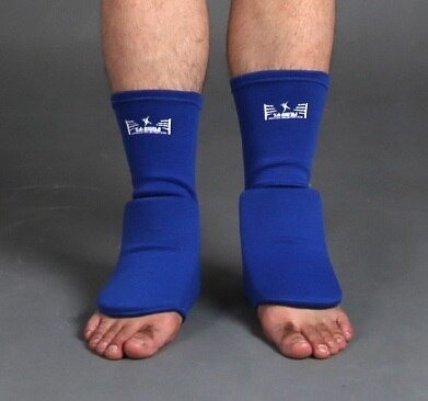 Katoenen wreef scheenbeschermer karate/sanda/taekwondo/muay thai/boks leggings enkelondersteuning bescherming voetbrace uitrusting: Blauw / L  170 to 190cm