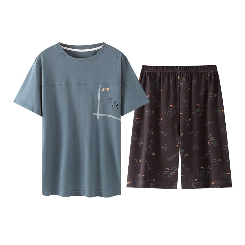 Pyjama 100% coton pour hommes, manches courtes, grande taille 4XL, vêtements de nuit, haut court + pantalon court, ensemble 2 pièces, été