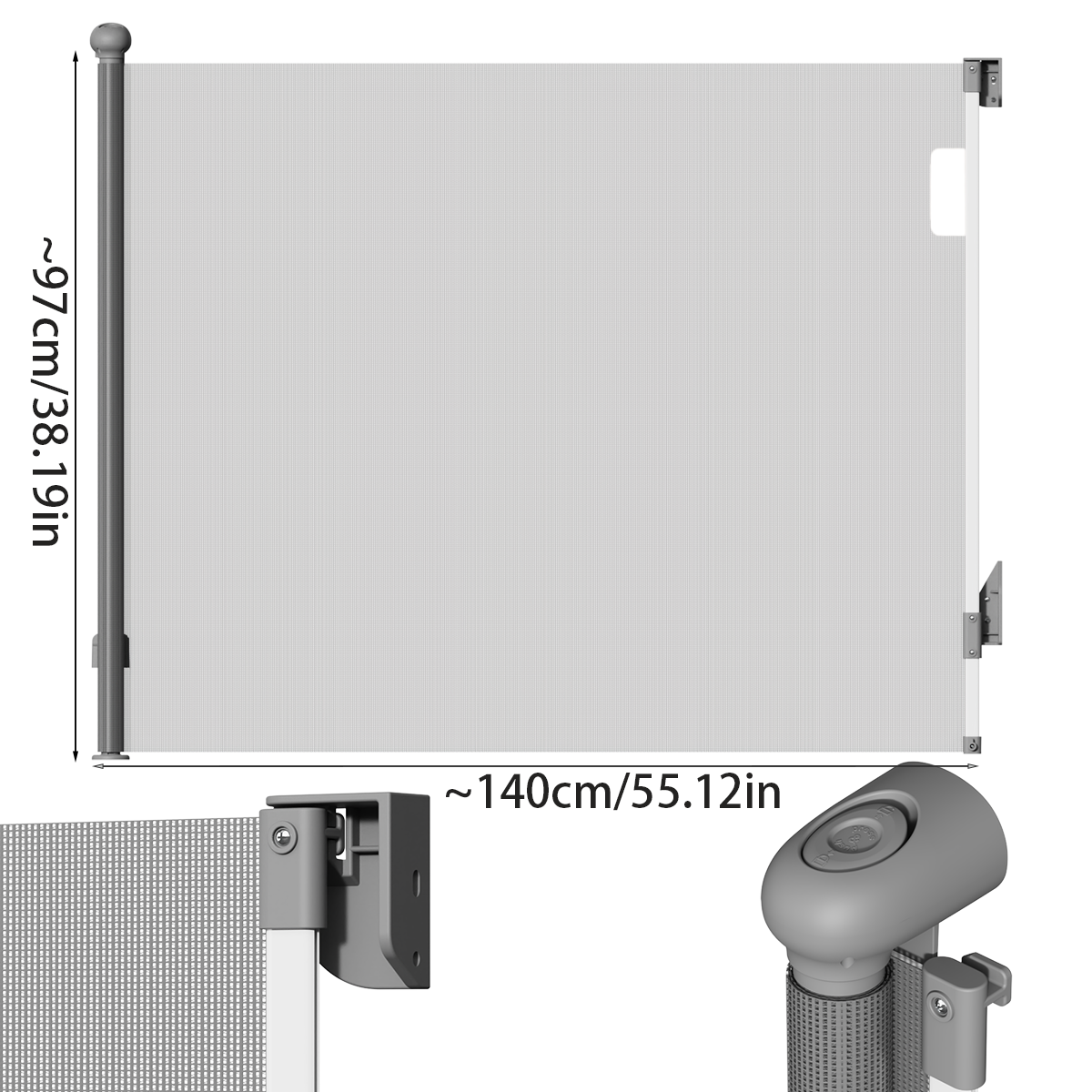 Retractable Baby Safety Gate, 140cm Extra Wide Mesh Pet Barrier for Stairs Doorways, Auto-Lock Toddler Dog Gate: GRAY