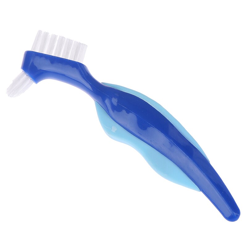 Cepillo de limpieza de dentadura de doble cara, cepillo de goma suave sin agarre, cerdas de múltiples capas, dentadura postiza, utensilio para cuidado bucal: Azul