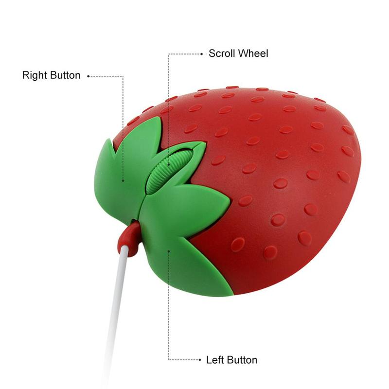 Portable Cute Mini Strawberry Wired Mouse Usb Small Optical PC Computer Mouse 3d Fruit Shape Girl Mice For Office Laptop