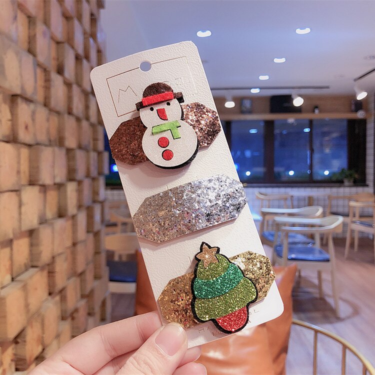 Zuid-koreaanse kerstjaar kinderhaaraccessoires baby bb clip kerstman haarspeldjes meisjes hoofdtooi set: Sneeuwpop kerstboom 3 stuks met kaart