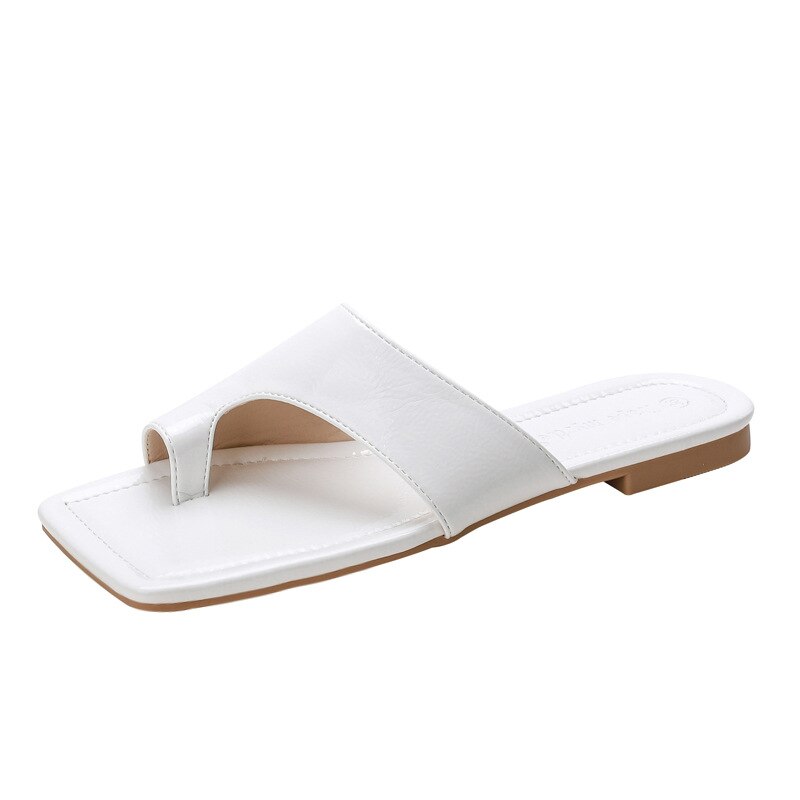 Tofflor dam sommar klädsel stil tofflor med låg klack cool delad tå fyrkantig huvud tå täcker tidvatten nät röda platta sandaler: Vit / 39