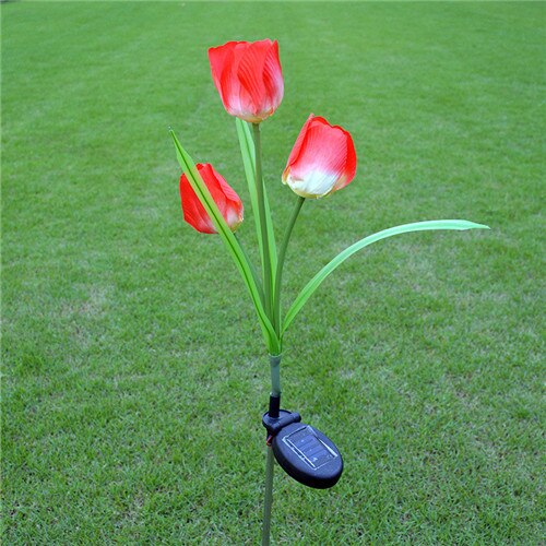 Lumiparty Solar Tulip Flower Lights Solar Powered Garden Outdoor Decorative Landscape LED Tulip Lamps Path Lights for Garden: Red