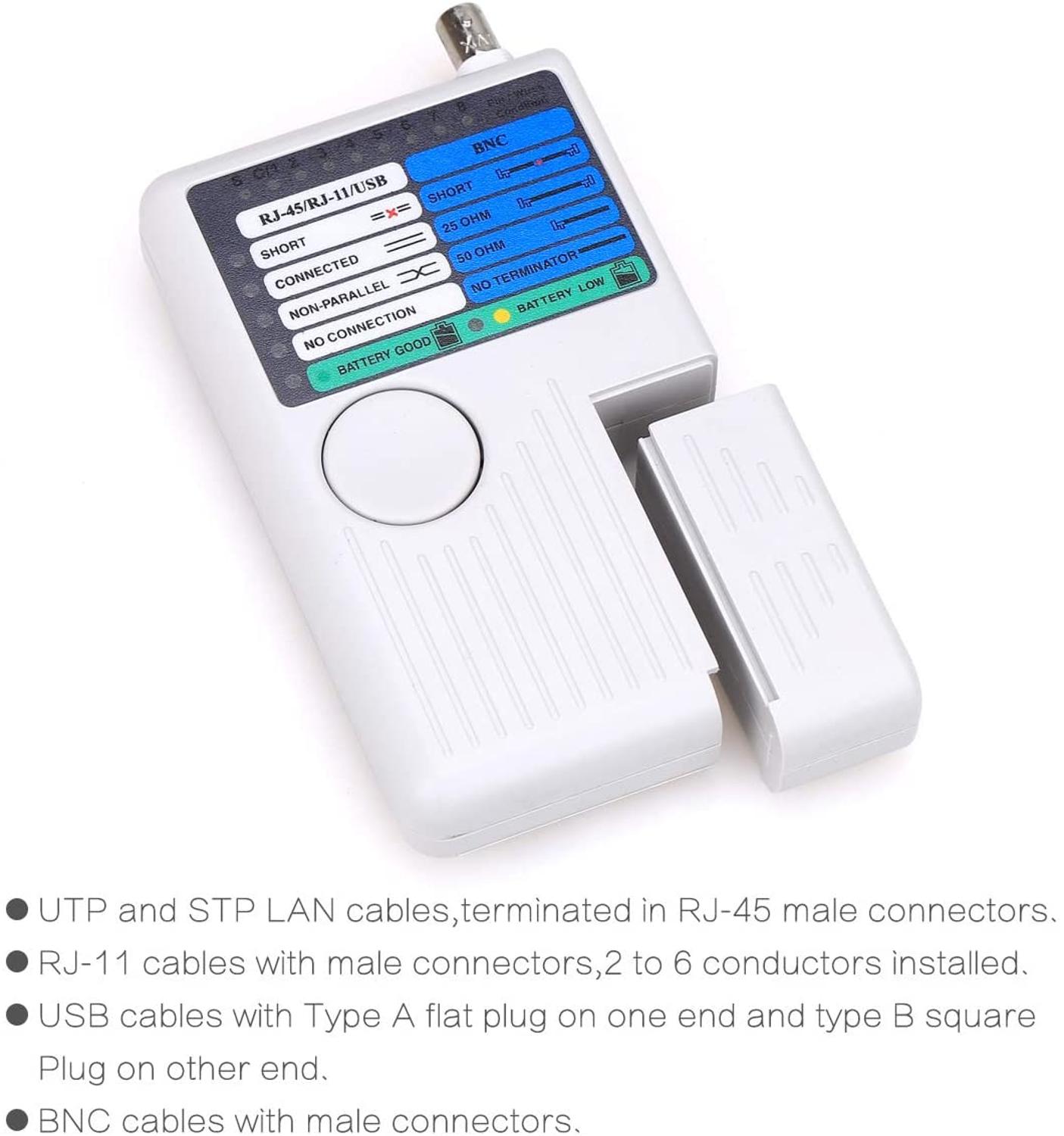 4-en-1 Tester de Cable de red remoto RJ11 RJ45 USB BNC Cable de teléfono probador del metro