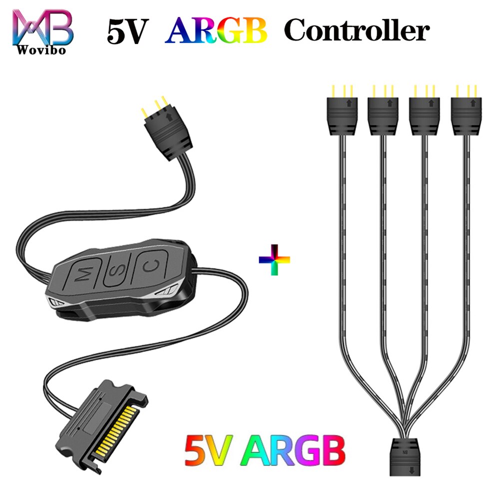 5V 3 Pin 3pin to SATA ARGB Mini Adapter Controller HUB Computer Fan LED Lighting CPU Cooler Water Cooling RGB Control Cable