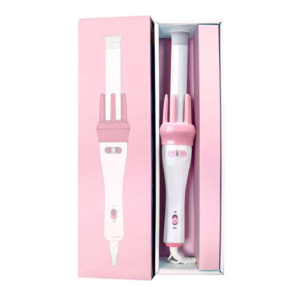 Rotating Hair Curler Roller Machine Ceramic Hair Curling Iron Magic Air Spin Curly Tong Hair Waver Wand Smooth Salon Hair Styler: Pink with box / US