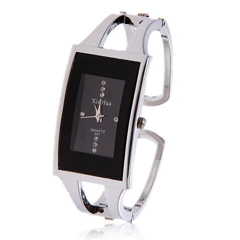 XINHUA Women Watches Bracelet Watch Quartz Wristwatch Crystal Silver Casual Stainless Steel Bangle Clock Relojes Mujer: Black