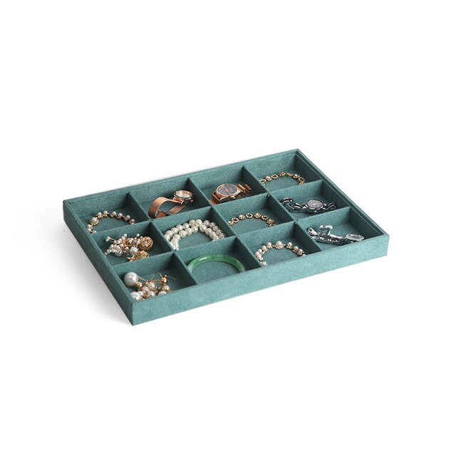 Jewelry Organizer Tray - Velvet Display Holder for Rings, Earrings, Necklaces, Bracelets - 35x24x3cm: 12 Grids Tray