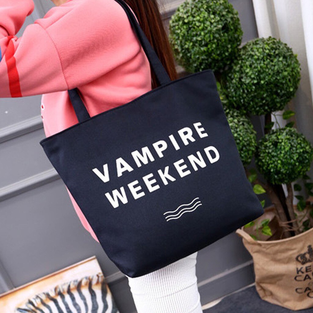 Bolsa de compras para mujer, bolsa de lona con letras impresas para protección del medio ambiente, bolsa ecológica, bolsas reutilizables 12C