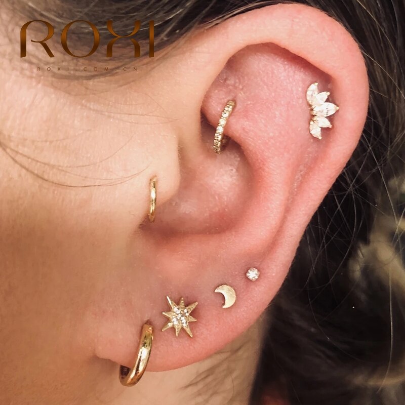 ROXI Minimalismus Einzigen Zirkon Kristall Gewinde Kleine Stud Ohrringe für Frauen Mädchen Dünne Feine Schmuck 925 Sterling Silber Ohrringe
