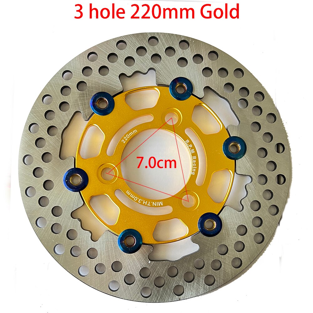 Universal Aluminum alloy Floating discs motorcycle brake disc Outside diameter 200mm/220mm/245mm/260mm Rapid cooling brake pads: 7.0cm Gold 220mm