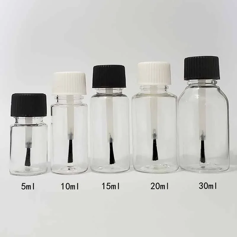 5/10Pcs 5ml 10ml 15ml 20ml 30ml Plastic Nail Polish Bottles Empty Cosmetic Containers Clear Liquid Sample Bottle With Brush
