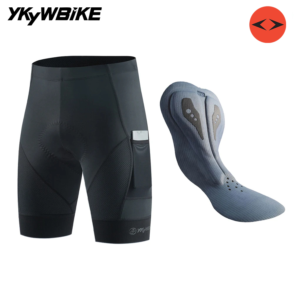 YKYW Elastic Interface Padded Bike Shorts Men Cycling Bicycle Shorts Comfortable Road Biking Pants 2 Pocket Tights Fit: XXL / GRAY