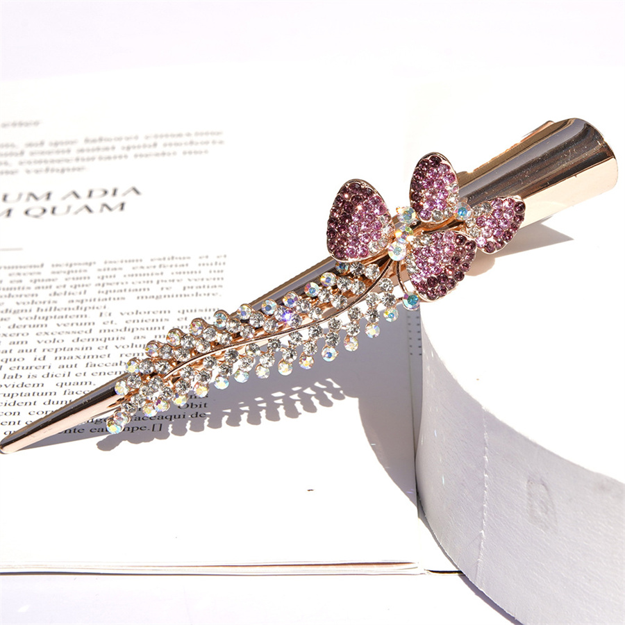 Pinza de pico de pato de cola de caballo de diamantes de imitación de lujo para mujer, pajarita dulce, pinzas para el cabello, diadema, accesorios para el cabello de , ,: Lavanda