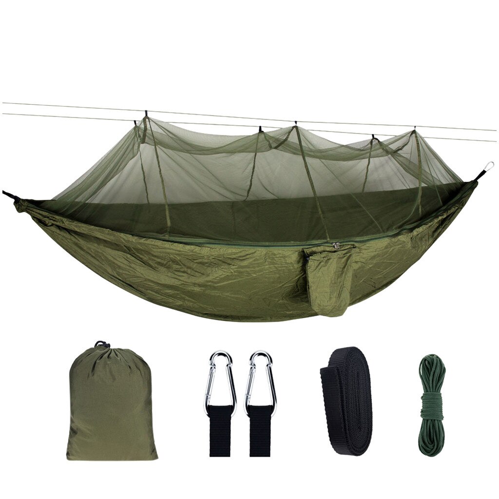 Hamaca al aire libre doble mosquitera bolsa de almacenamiento hamaca hebilla de hamaca cordón traje al aire libre Camping # YL5: Verde militar