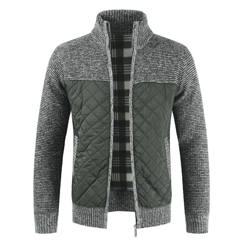 Fleecegenser for menn kåpe vinter tykk patchwork ull cardigan varm strikket genser jakker uformelle herreklær  xy108: Lysegrå / Xl
