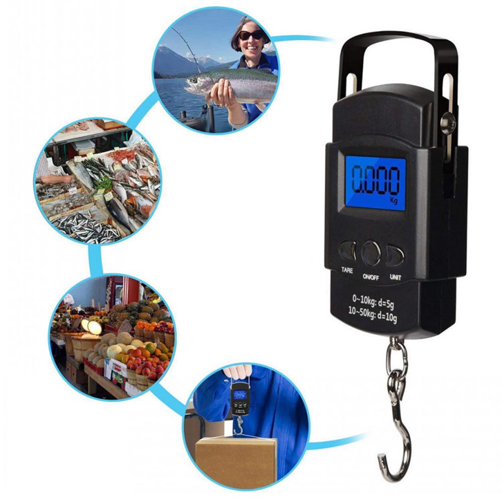 Mini Portable Digital Scale 50Kg Hand Held Hanging Hook Weighing Scale with Back Light Pocket Electronic Scale for Luggage Food