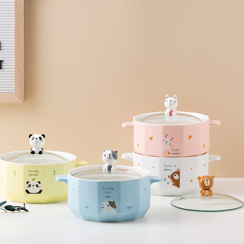 Ceramic Bowl Cute Ramen Instant Noodle Instant Bowl Cup Kawaii Japanese Kids Lunch Bento Box With Tableware Container