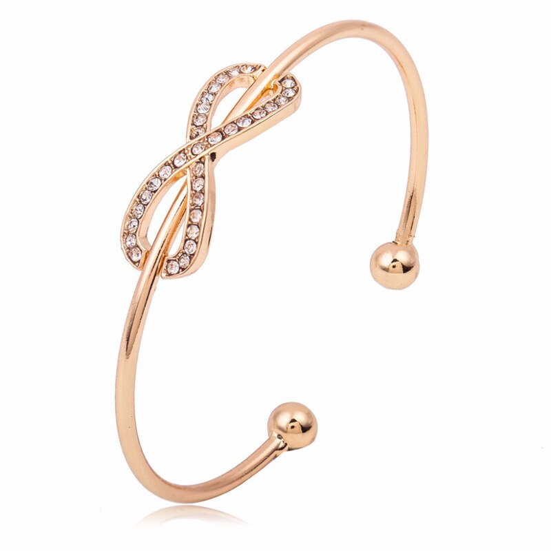 Eenvoudige Infinity Manchet Bangle Voor Vrouwen Goud/Zilver Kleur mode-sieraden Crystal Rhinestone Boog Opening Bangles Armbanden