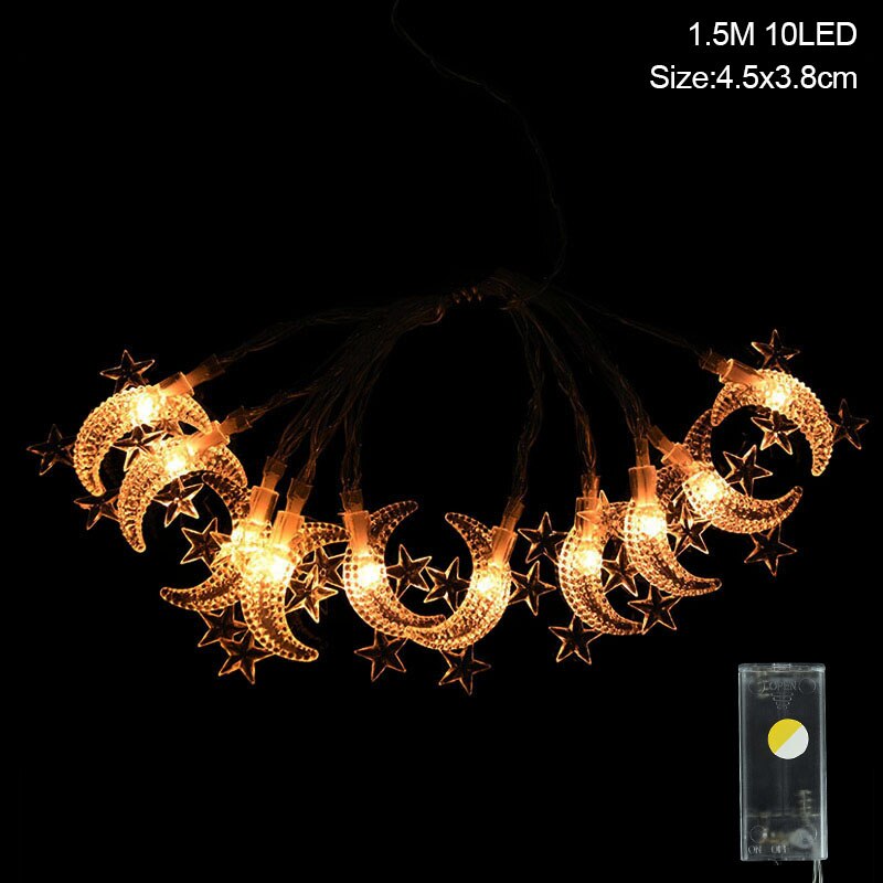 Moon Star LEd Light String Eid Mubarak Decoration for Home Ramadan Kareem Muslim Islamic Decor Hajj Mubarak Eid Al Adha: 1.5M 10LED A