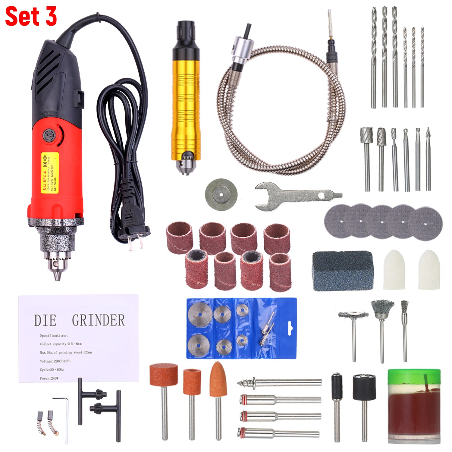 240W Electric Drill Rotary Tool Kit Variable Speed Angle Grinder Tool Multifunction Electric Drill Sander Cutting Polishing Tool: 64PCS / EU